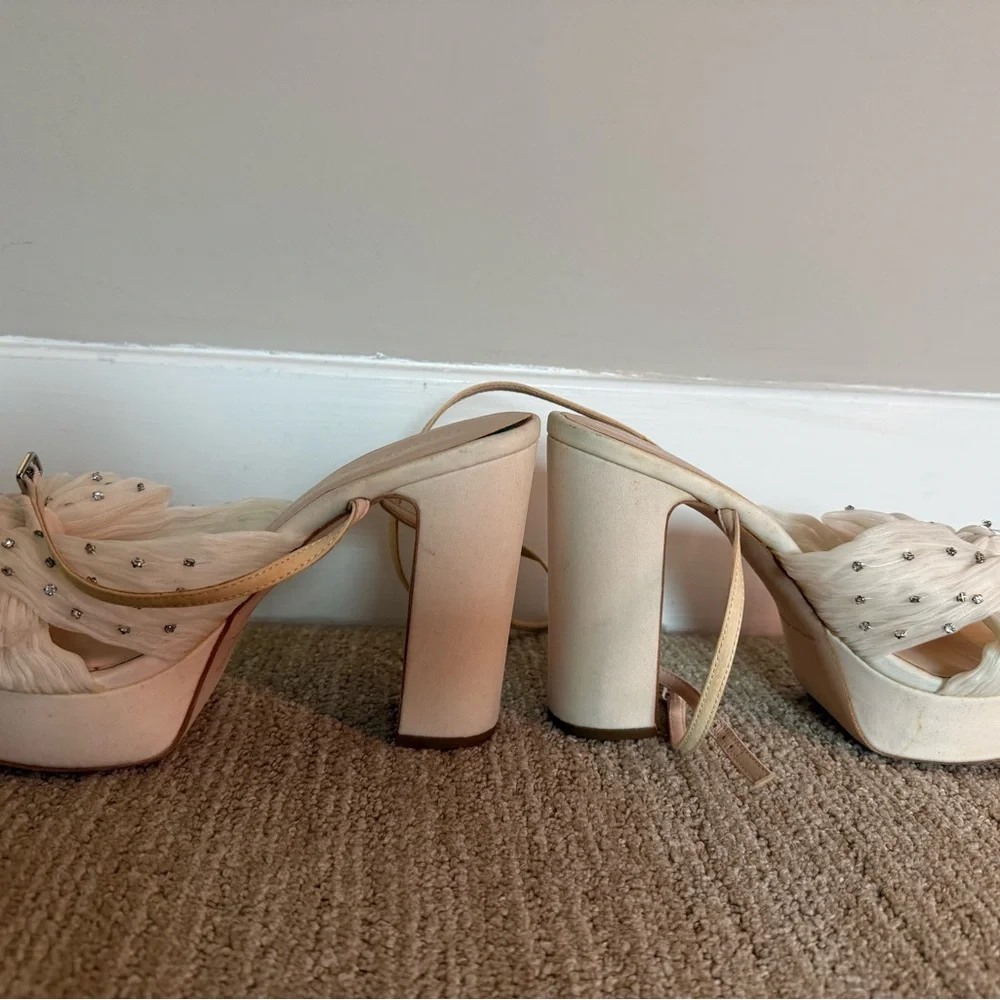 Loeffler Randall Ivory Tulle Knotted Slide Heels with Crystal Accents - Picture 2 of 4